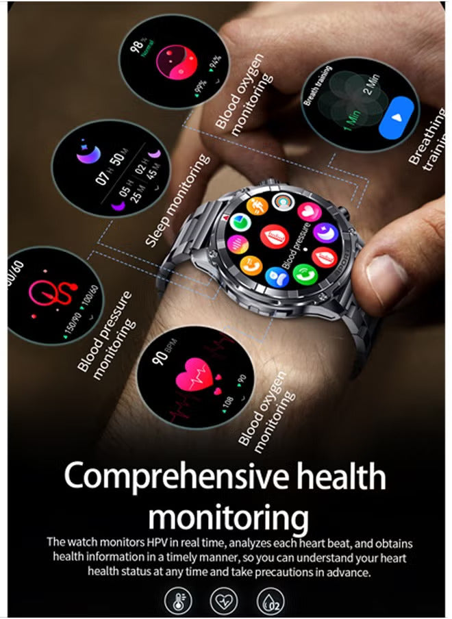 ساعة ذكية رجالية قوية بخاصية المكالمات عبر البلوتوث، وشاشة HD مقاس 1.52 بوصة، ومقاومة للماء