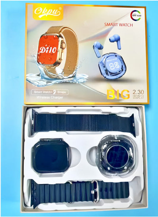 ساعة ذكية وسماعة لاسلكية – شاشة كبيرة، مكالمات بلوتوث، وتتبع اللياقة والصحة