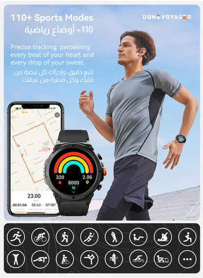 ساعة DV الذكية بشاشة AMOLED مقاس 1.43 بوصة، مقاومة للماء، تدعم مكالمات البلوتوث