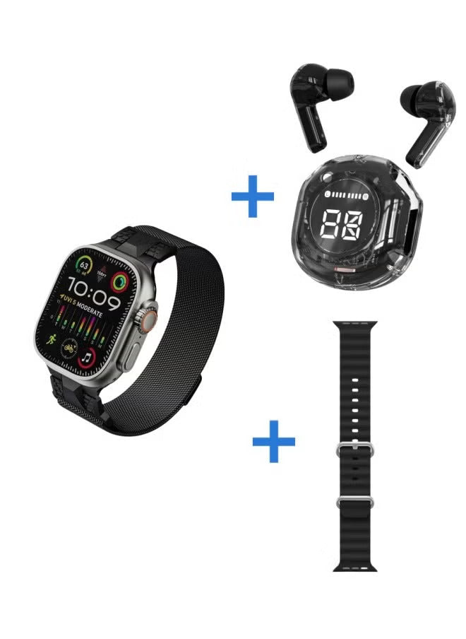 ساعة ذكية وسماعة لاسلكية – شاشة كبيرة، مكالمات بلوتوث، وتتبع اللياقة والصحة
