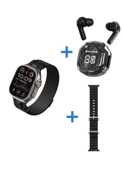 ساعة ذكية وسماعة لاسلكية – شاشة كبيرة، مكالمات بلوتوث، وتتبع اللياقة والصحة